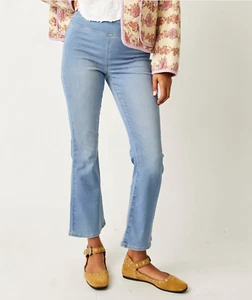 NEW XS We The Free People In My Feelings Cropped Slim Flare Jeans Stretch Blue - Picture 1 of 14