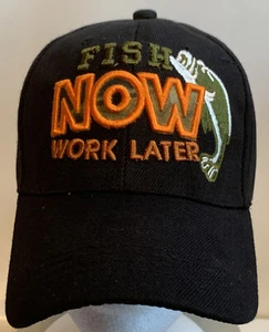 Fish Now Work Later Barsch Angeln Hut bestickt Riemen hinten Trucker - Bild 1 von 4