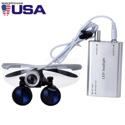 Lupa binocular quirúrgica médica dental lupa 3,5X con luz de cabeza LED EE. UU. Foto 1 de 4