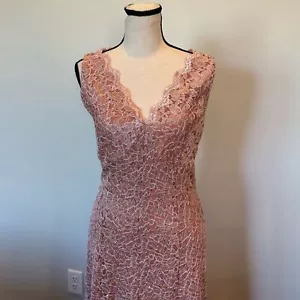 Candalite Damen rosa rosa Spitze Pailletten lang formelle Kleidung ärmelloses Kleid Small - Bild 1 von 9