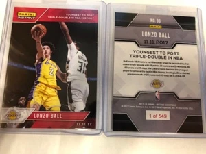 2017 17-18 Panini Instant NBA #36 Lonzo Ball L.A. Lakers tarjeta de novato radiocontrol sp #/549 - Imagen 1 de 1
