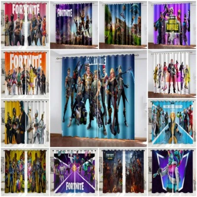 Par de cortinas oscuras gruesas listas para usar Fortnite anillo térmico ojales superior regalo Reino Unido