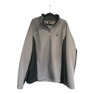 Spyder FOREMOST Mens XL Gray Black Waffle Knit Full Zip Fleece Jacket Coat - Picture 1 of 9
