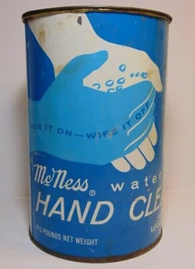 Old Vintage 1950s McNESS HAND WASHING GRAPHIC TIN LITHO CAN FREEPORT ILLINOIS IL - Picture 1 of 12