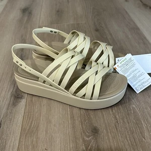 Crocs Brooklyn Strappy Women Size 11 Ivory Bone Platform Sandals 206751 LiteRide - Picture 1 of 8