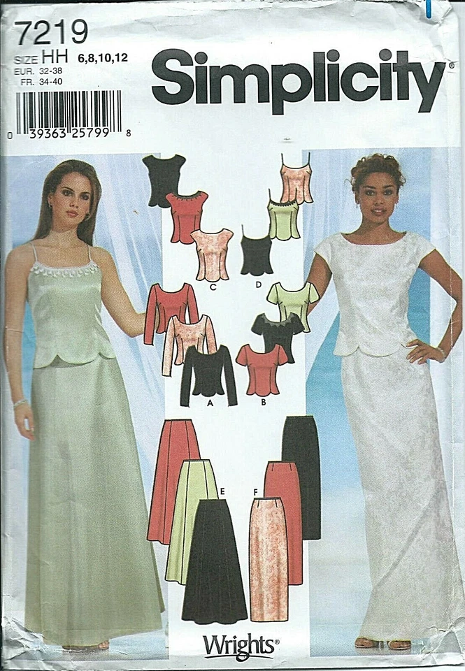 S 7219 sewing pattern Chic SKIRTS Divine TOPS sew Prom Bridal Wedding 6-12 UNCUT - Image 1 of 1