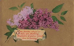 Vintage Postcard Purple Flowers Blooms Gold Background Fountains of Gladness - Picture 1 of 2