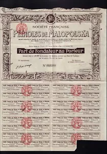 Petroles de Malopolska / Oil / Poland / issued 1922 in Paris France - Imagen 1 de 1
