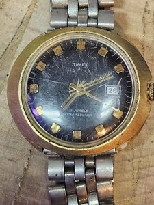 Vintage Timex 21 JEWELS Manual Watch Black Gold Tone - Untested - Picture 1 of 4