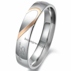 Men Women His&Hers Heart Real Love Couple Matching Promise Ring Wedding Band - Picture 1 of 6