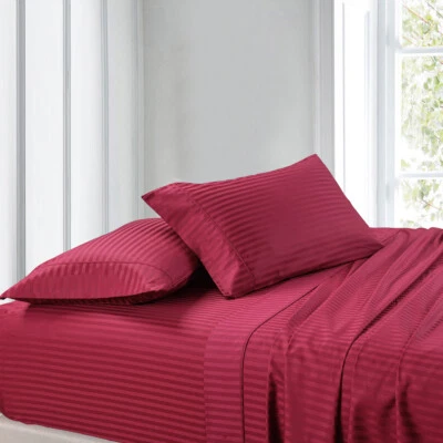100% Combed Cotton 300 Thread Count King/Calking Attached Striped Waterbed Sheet - Image 1 of 2