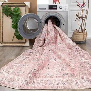 Deal Extra Large Rug Pink Blue Grey Runner Distressed Retro Washable Soft Carpet - Picture 1 of 54