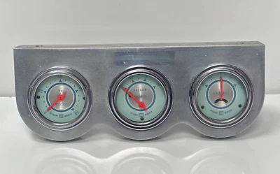 1960's Stewart Warner Twin Blue Gauges (3) HILDEBRANDT BEZEL Oil Vacuum Amperes - Image 1 of 4