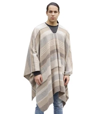 Thick Alpaca Wool Poncho Women Men Alpaca Cloak Cape Coat Unisex Striped Design - Image 1 of 3