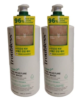 2-Pk Troubless CLEAR 7+ Tea Tree 4-Terpineol PURE MOISTURE BODY WASH Korean Made - Image 1 of 2