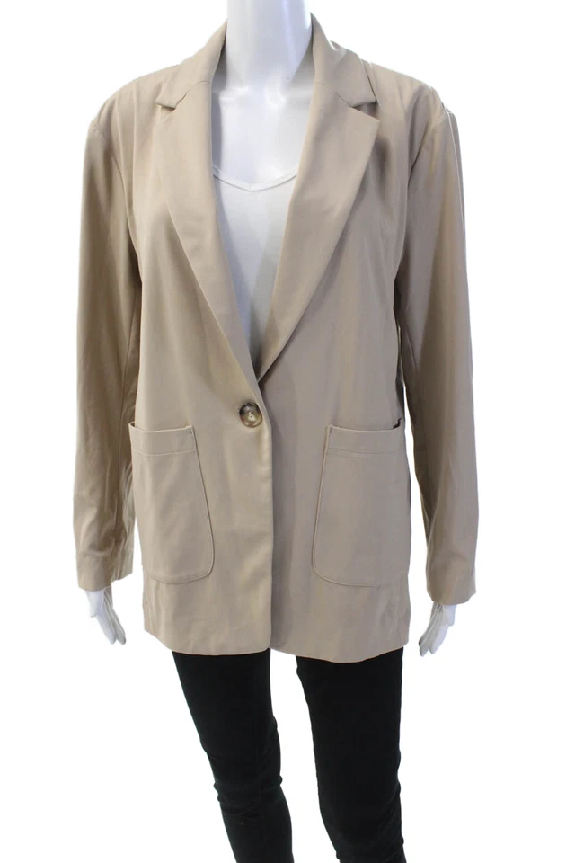 Lou & Grey Womens Notched Lapel Long Sleeve One Button Blazer Beige Size XS - Image 1 of 4