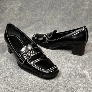 Mocasines de tacón Coach Ingrid vintage de charol negro 7,5B hechos en Italia - Imagen 1 de 12