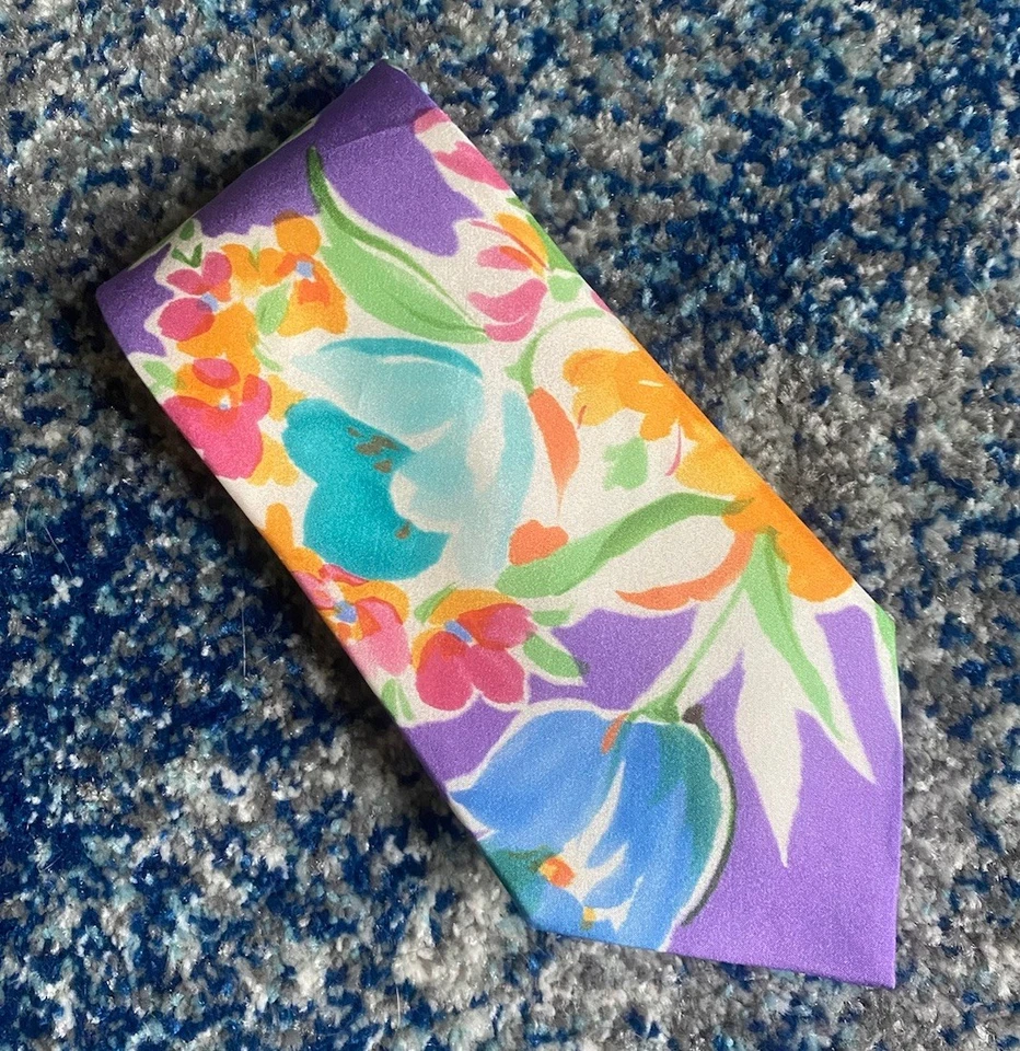 Corbata Floral Ralph Lauren Etiqueta Púrpura Aqua Melocotón Rosa Verde Azul Marfil Foto 1 de 4