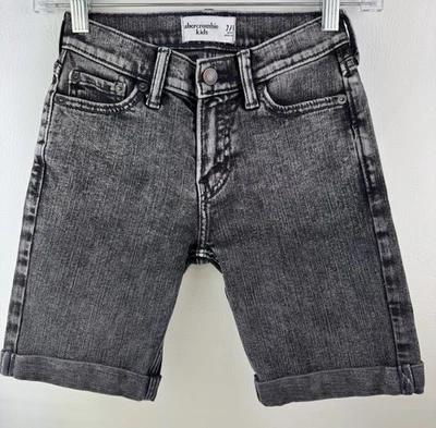 Pantalones Cortos de Denim Abercrombie Niños Niños Negros Lavado Ligero Dobladillo Enrollado Talla 7/8 Foto 1 de 2