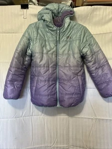 Eddie Bauer Coat Youth Small Reversible Teal Purple Hooded Winter Jacket - Picture 1 of 8