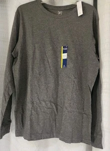  New George Men's Solid Grey Cotton Long Sleeve  T-Shirt Large T6  - Imagen 1 de 5