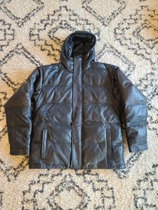 Analog 2003 Leather Down Puffer Jacket Large Archive Acronym - Picture 1 of 15