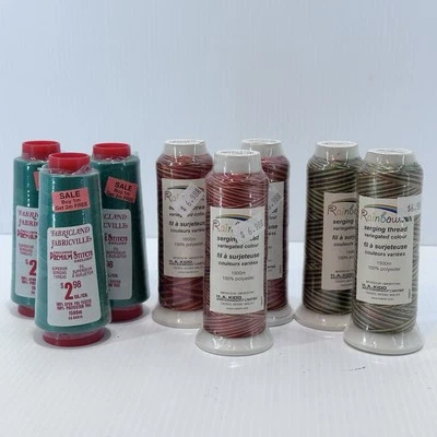 Lot Of 8 Mixed Serger Thread Various Colors Fabricland Green Rainbow Variegated - Image 1 of 4