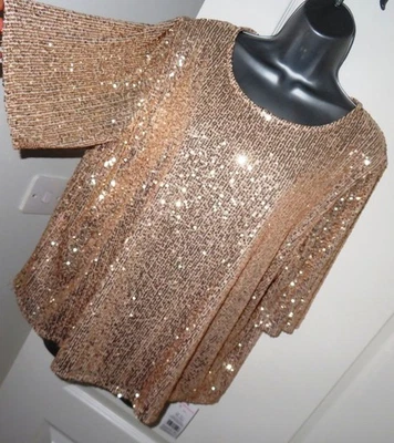 ✿NEW Ladies F&F gold stretch sequin sparkly lined top blouse size 12/14✿ - Image 1 of 4