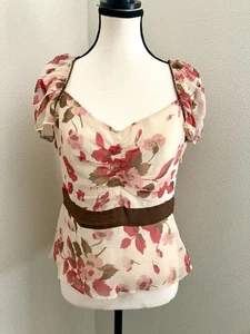Vintage 90’s BCBG Max Azria Floral Boho Coquette Silk Blouse Too SZ S - Bild 1 von 4