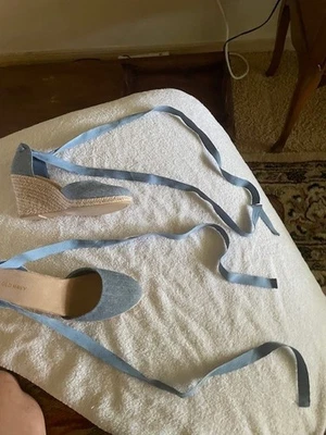 Gap pale denim lace up ribbon espadrilles size 8 - Image 1 of 4