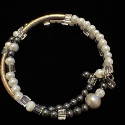 M.A. GAINES beaded expandable bracelet Black Silver 1659 - Image 1 of 4