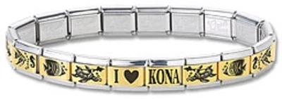  I Heart Kona Hawaii Fish Italian Charm Bracelet 9 mm Stainless Steel Gold Link  - Image 1 of 2