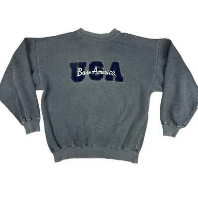 Vtg 90s Boss America USA Crewneck Sweatshirt Men’s Large Gray Fleece Spellout - Image 1 of 4