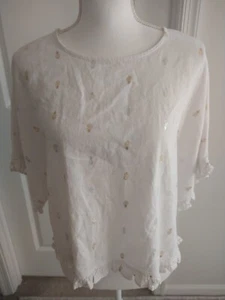 C&C California Womens Size L Metallic Pineapple Linen Blend Ruffle Shirt - Picture 1 of 8