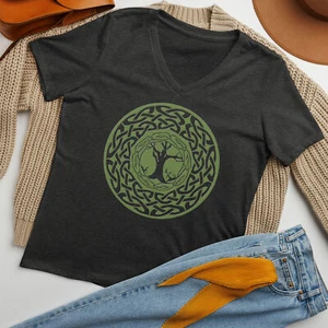 Celtic Tree Of Life Women’s Relaxed V-Neck T-Shirt, Nature Lover Top - Picture 1 of 10