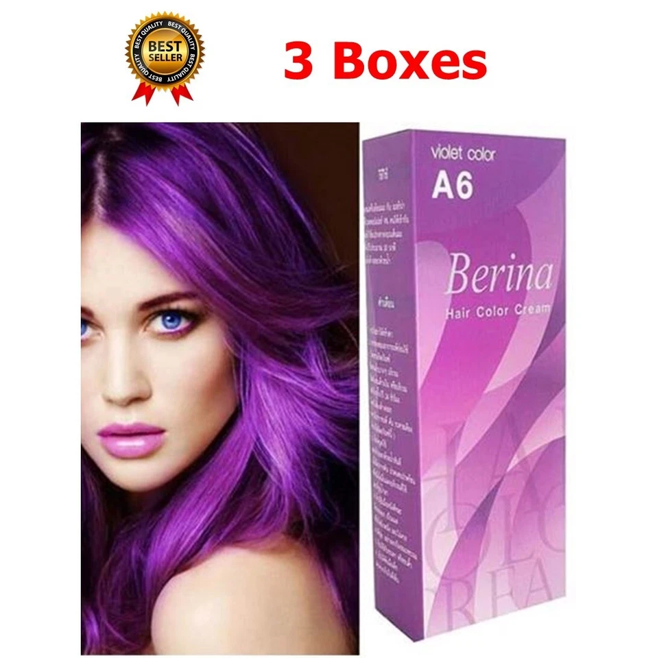 3x Berina A6 Violeta Púrpura Mejor Tinte de Cabello Color Crema Larga Duración Permanente Deve Foto 1 de 4