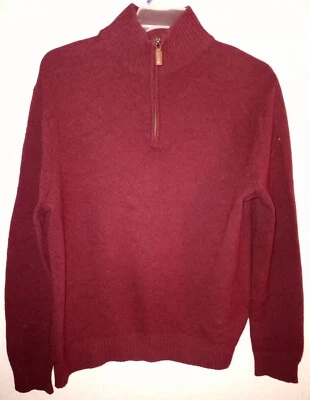 J CREW Mens L 100% Lambswool Burgundy Red Sweater 1/2 Zip Leather Pull 13956 EUC - Image 1 of 4