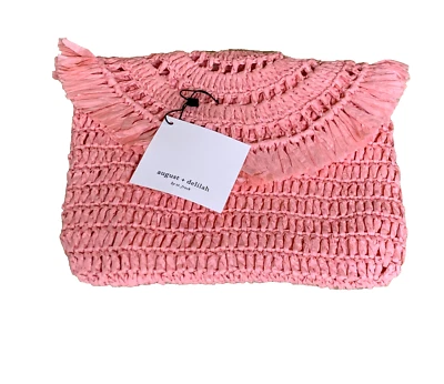 August + Delilah Caprice Boho Woven Straw Pink Zip Up Clutch - image 1 of 4