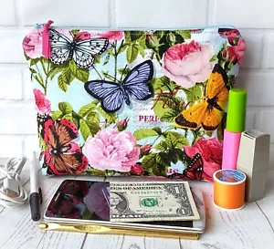 Handmade Zipper Makeup Bag Project Notions Pencil Pouch Floral Butterflies Gift - Imagen 1 de 6