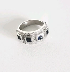 Solid 14K White Gold Genuine SAPPHIRE & DIAMOND Ring - Picture 1 of 24