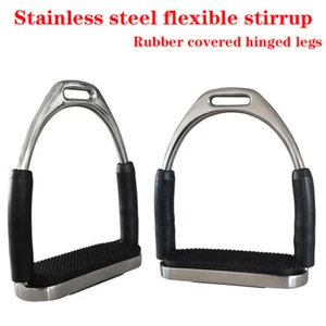 2x Horse Riding Safety Flexible Stirrups Polish Stainless Steel Flexible Stirrup - Zdjęcie 1 z 5