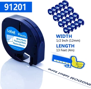 Dymo LetraTag Refill Black on White Plastic 91201 Label Tape 12mm for LT-100H - Picture 1 of 17