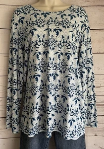 Chico's The Ultimate Tee Top sz 3 sz XL Long Sleeve Blue White Classic - Picture 1 of 7