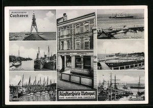 AK Cuxhaven, Cafe Künstlerspiele Metropol, Sportbad, Fischereihafen, Krabbenkut  - Picture 1 of 2