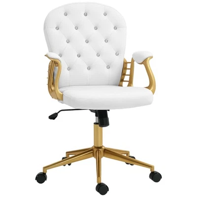Vinsetto Home Office Chair Button Tufted Desk Chair with Swivel Wheels White - Image 1 of 4