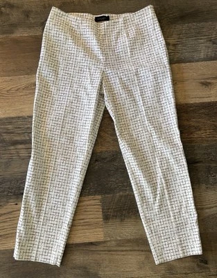 Piazza Sempione Audrey Ankle Pants Size 46 Side Zip Cotton Cream Beige Lines - Image 1 of 4