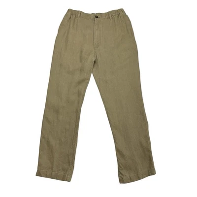 Caribbean 100% Linen Pants Mens 30-32.5 x 30 Brown Zip-Elastic-Drawstring Waist - Image 1 of 4