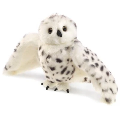 Folkmanis Puppet Plush Snowy Owl Toy - White and Black - Image 1 of 4