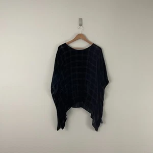 Eileen Fisher Black Velvet Plaid Burnout Poncho Top Womens One Size - Picture 1 of 6