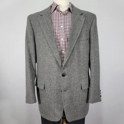 VTG John Alexander Men's Tweed Sport Coat Blazer Two Button Gray Herringbone 46R - Image 1 of 4